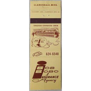 Matchbook Cover Bob Bobo Insurance Agency Clarksdale MS Mississippi